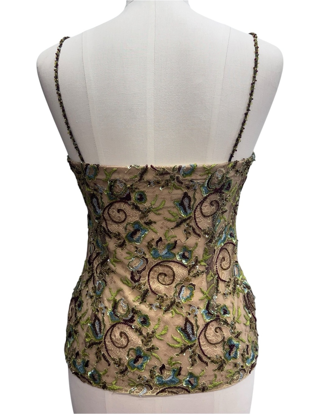 Vintage Savannah Studio Beaded Cami Top Y2K Size S Sequin Embroidered Mesh Fairy - Picture 3 of 16